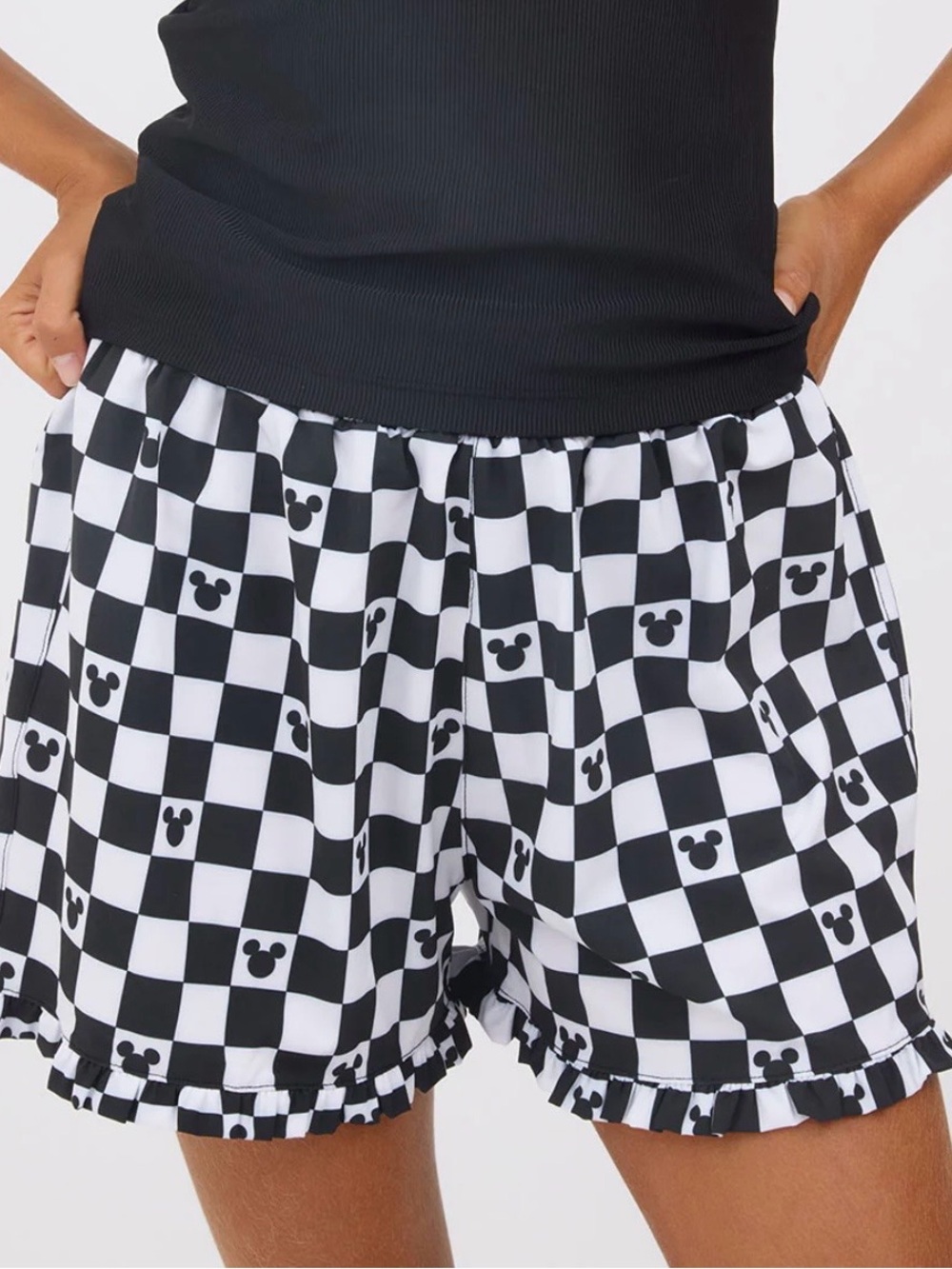 Albion x Disney Black & White Checkerboard Mickey Lounge Shorts
